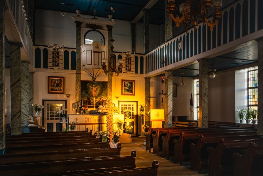 interior of church with Easter decorations