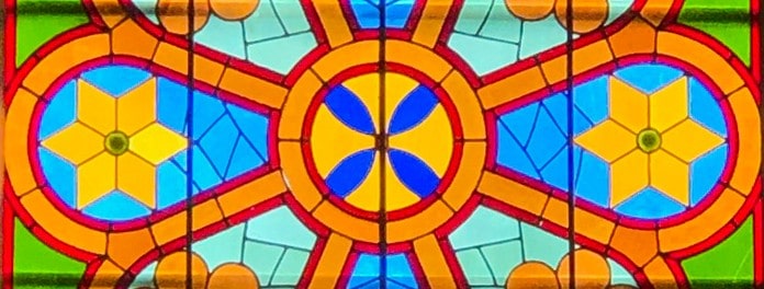 Close up photo of stained glass window