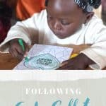 An image of a Ugandan little girl drawing and text that says Following God's Call to Uganda Ministry