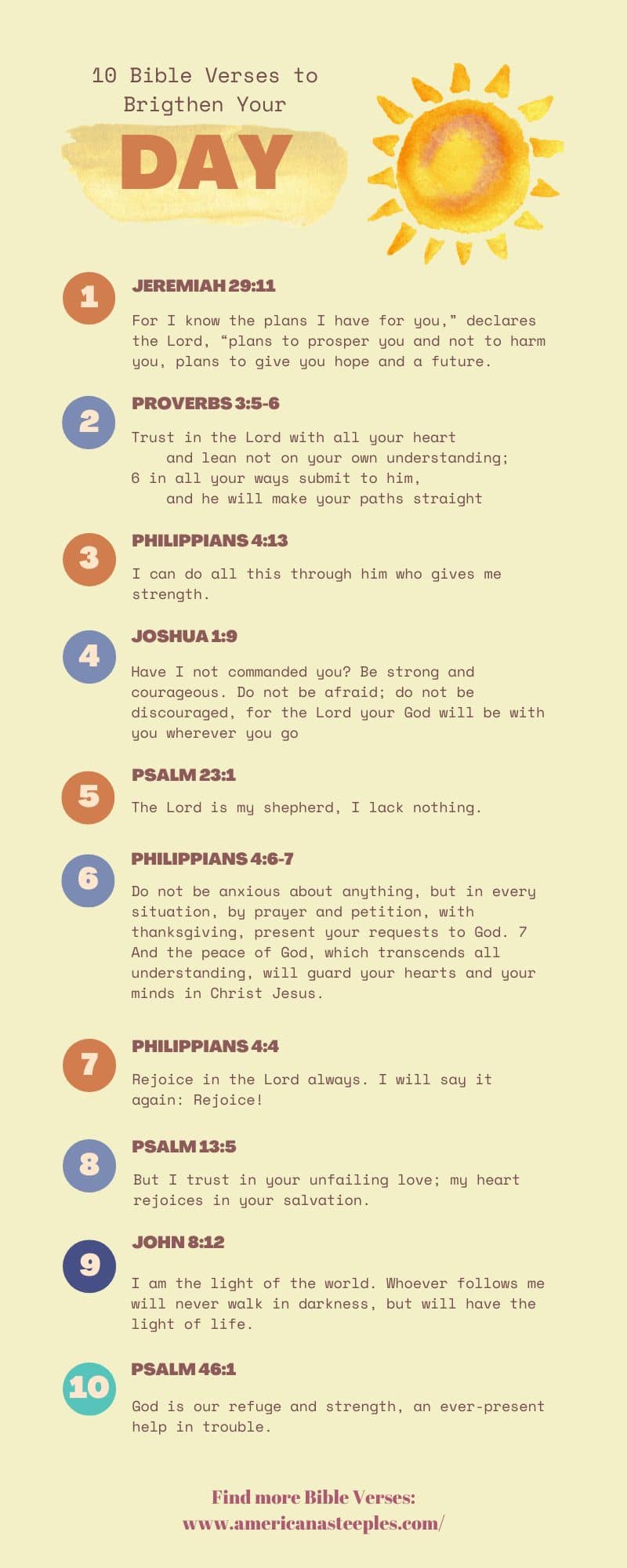 infographic of 10 bible verses to brighten the day