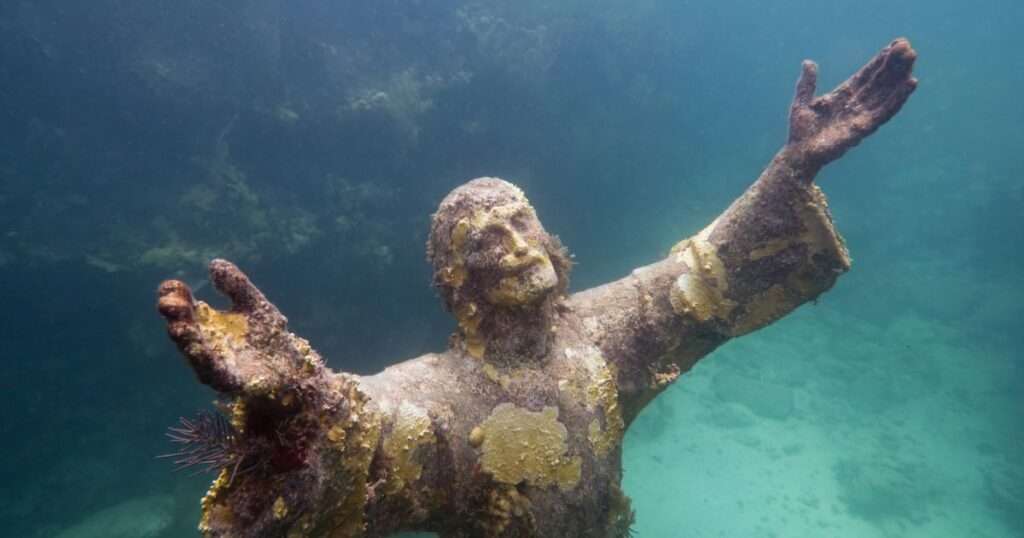 Photo of the submerged Christ of the Abyss