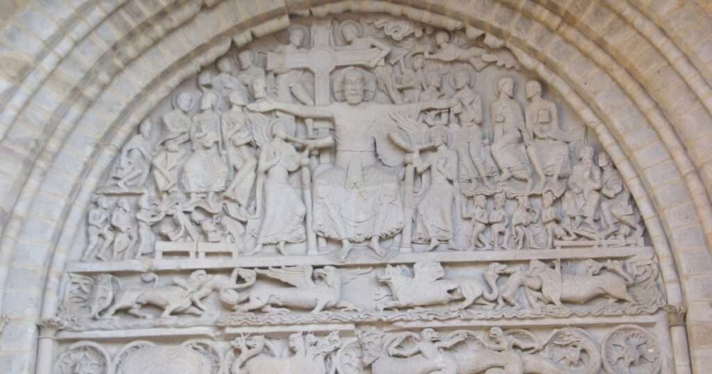Close up view of The Last Judgment Tympanum